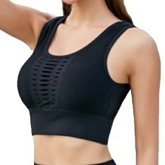 NEW - STRETCHY BLACK CUTOUT YOGA/SPORTS BRA - Picture 3 of 5